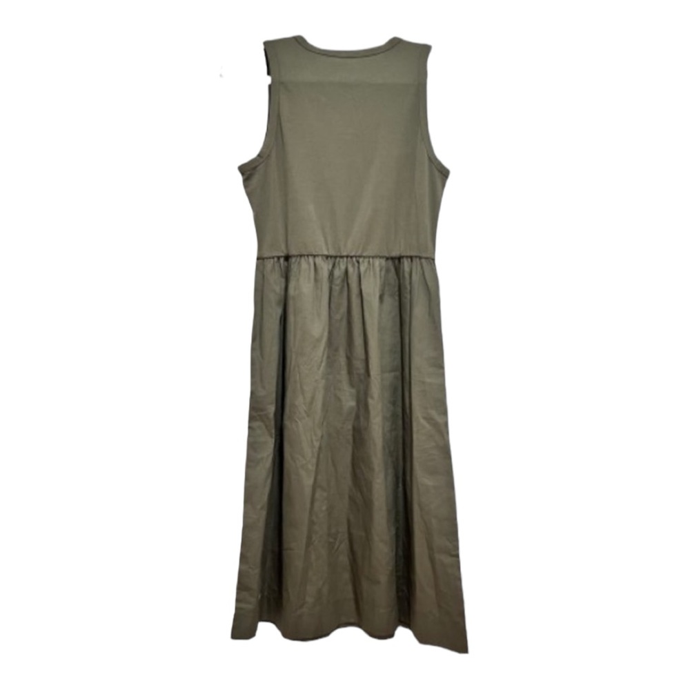 J Crew Olive Green Sleeveless Mixed Knit Midi Womens Size M Pockets Cotton - Picture 4 of 10